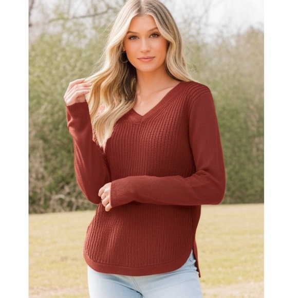 NWT STITCH FIX RD STYLE Women's Sz L Long Sleeve Josslyn V Neck Sweater Rust - Picture 1 of 13